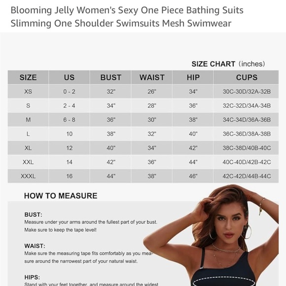 Blooming Jelly Women's Sexy One Piece Slimming One Shoulder Mesh Swimwear NEW - Picture 5 of 12